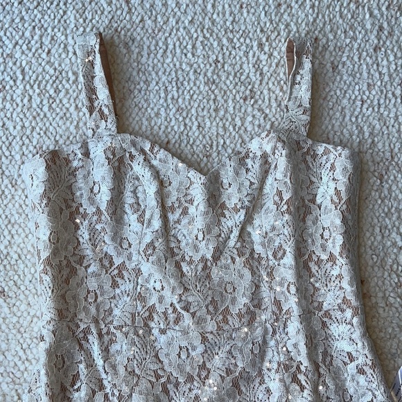 Dress The Population Cadence Sequin Floral Lace Cocktail Dress Off-White Nude L - Picture 5 of 12